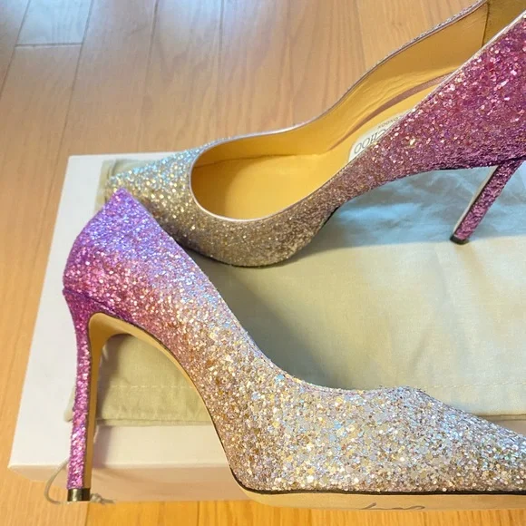Jimmy Choo Romy 100 mm shaded coarse  glitter pumps - Picture 7 of 16